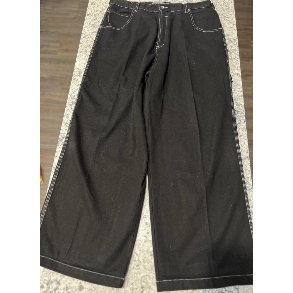 VTG  Gasoline Wide Leg Skater Jeans Black Contrast Stitch Y2K JNCO style 38x32